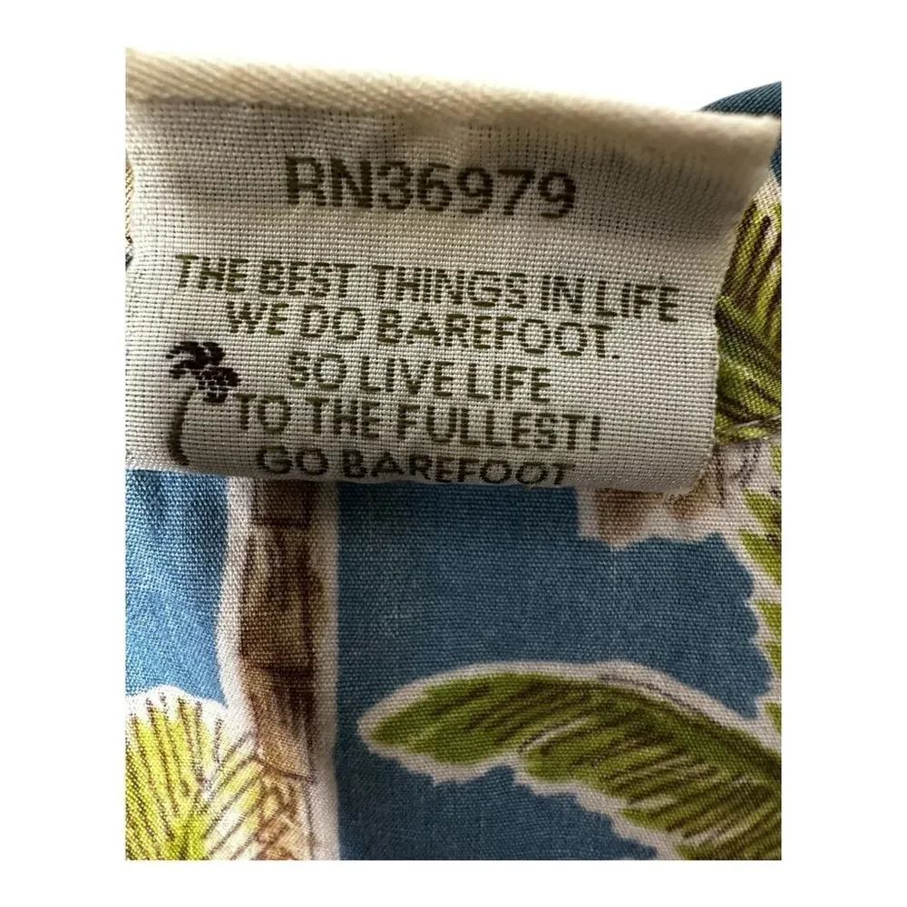 Go barefoot boys medium button down Hawaiian shirt palm trees vacation cruise